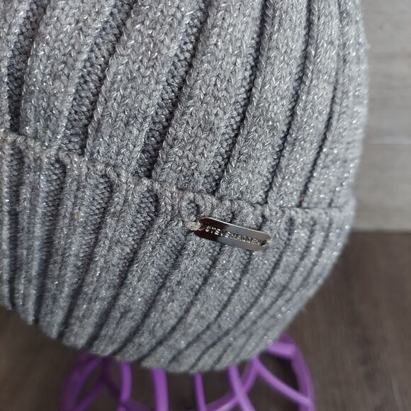 Steve Madden Light Grey Glitter Ribbed Knit Winter Hat For Women - Picture 3 of 4